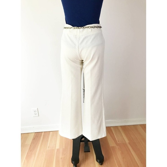 70s Wide Leg White Bellbottom Pants Polyester Trousers Stretch Nautical Beach - Picture 5 of 7
